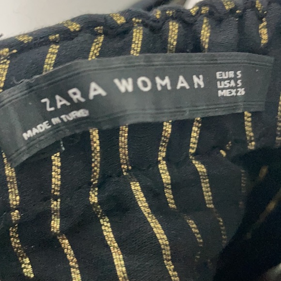 Zara | Gold Striped Puff Sleeve Off Shoulder Top - Picture 6 of 6